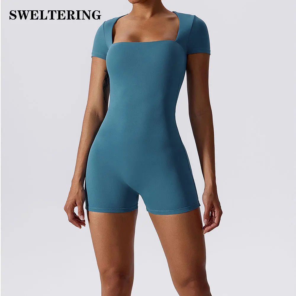 Summer Yoga Suit Women's Short One Piece Sports Suit Short Sleeve Gym Clothes Push Up Training Fitness Yoga Bodysuit Sportswear Totally invincible