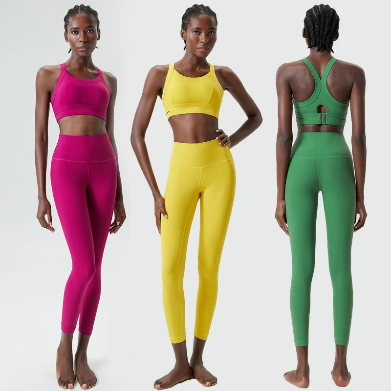 Women High Impact Gym Suit Two Pieces Fitness Yoga Set Super Stretch Slim Fit Running Sportswear Breathable Workout Clothes Totally invincible