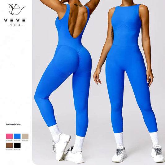 Women Sexy Seamless Tracksuit Gym Bodysuit Ribbed Yoga Jumpsuits One Piece Workout Rompers Sportswear Fitness Set Workout Totally invincible