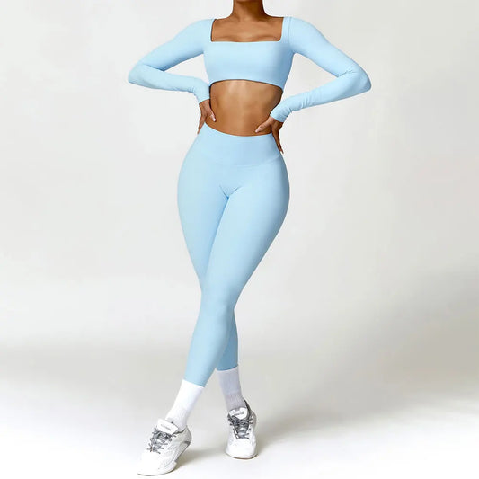 Yoga Set 2PCS Women Gym Long Sleeve Seamless Sportswear Workout Clothes Athletic Wear Legging Fitness Bra Crop Top Sports Suits Totally invincible