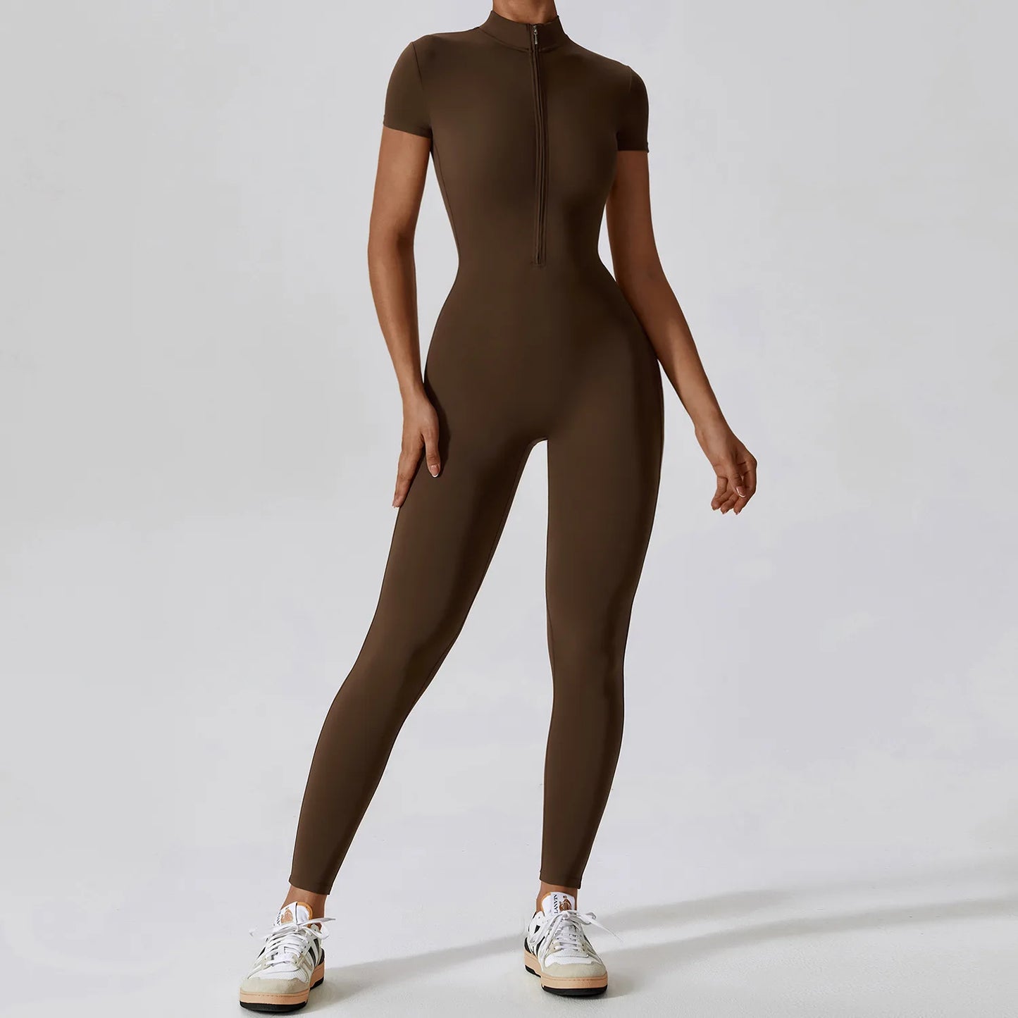 Yoga Set Women's Jumpsuits One-Piece Suit Zipper Short Sleeve Gym Push Up Workout Clothes Fitness Bodysuit Sportswear Tracksuit Totally invincible