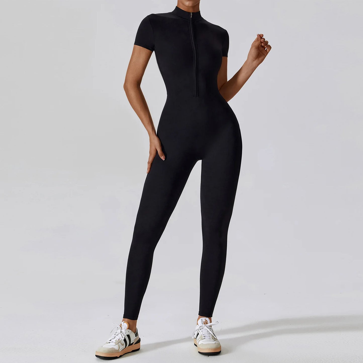 Yoga Set Women's Jumpsuits One-Piece Suit Zipper Short Sleeve Gym Push Up Workout Clothes Fitness Bodysuit Sportswear Tracksuit Totally invincible